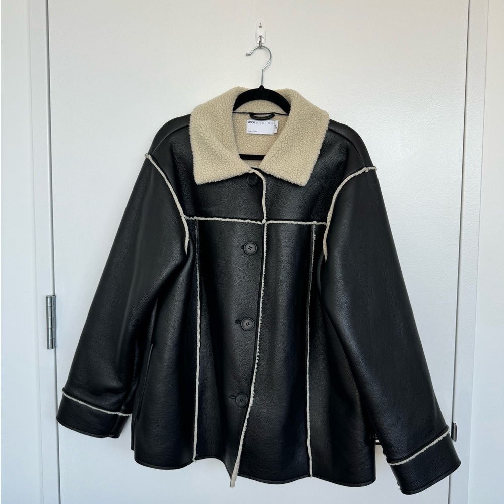 ASOS Leather Jacket with Cream Shearling